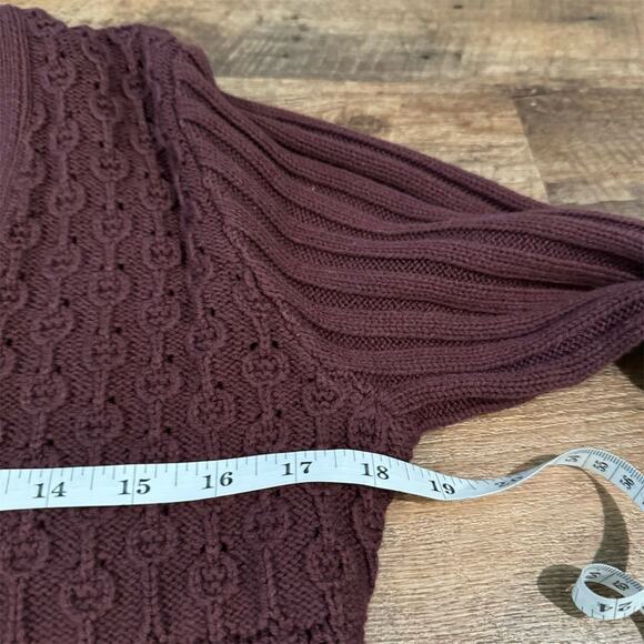 VTG 90s Y2K Brown Waffle Knit Cardigan Sweater V-Neck Button Front Wide Sleeve - Picture 9 of 11